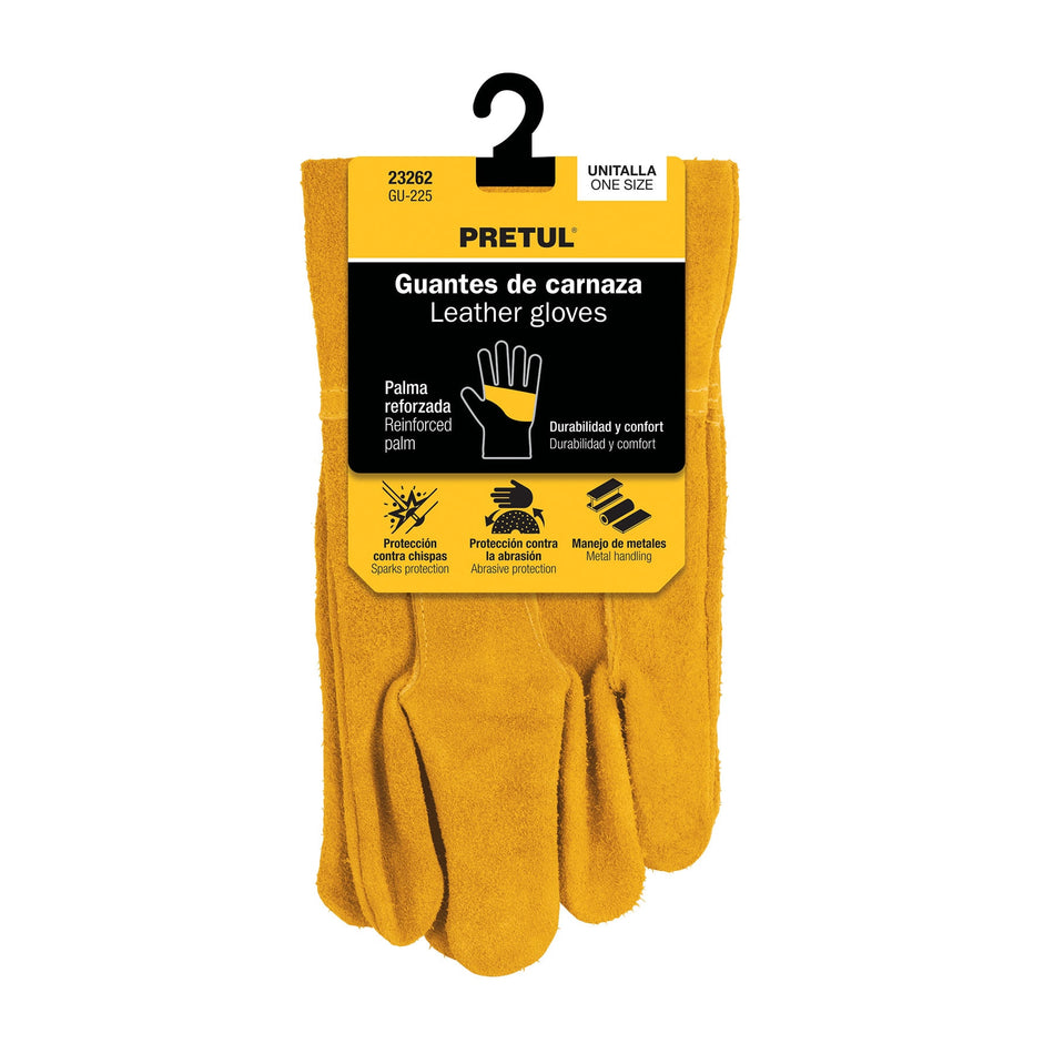 Guantes de carnaza, cortos, unitalla, PRETUL Caja con 12, 23262