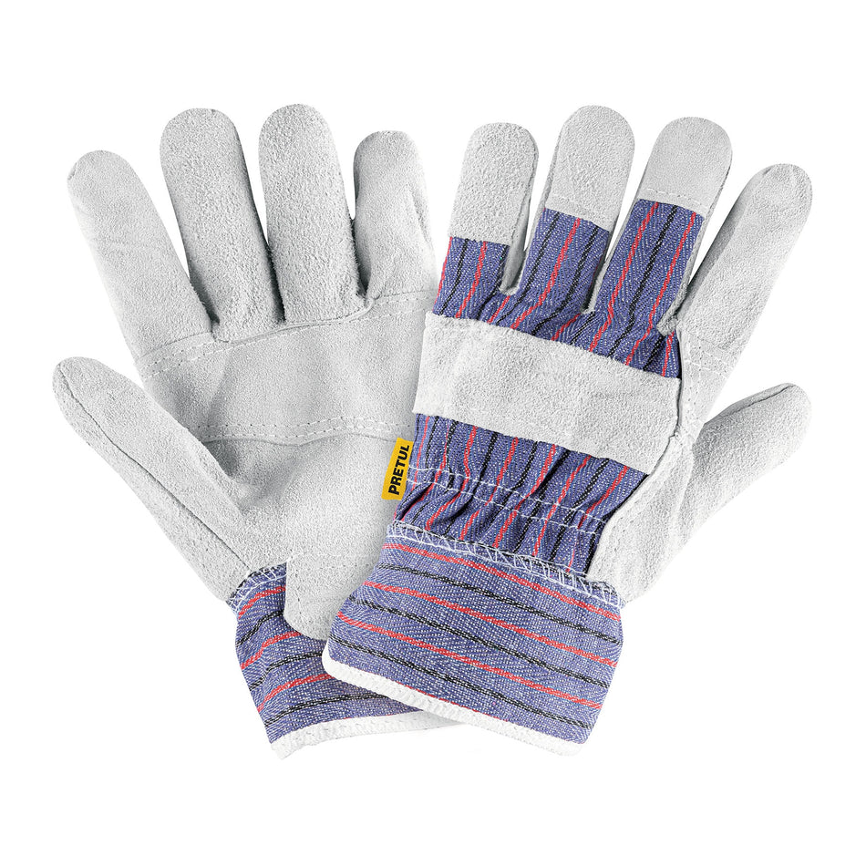 Guantes de carnaza y loneta, unitalla, PRETUL Caja con 6, 29976
