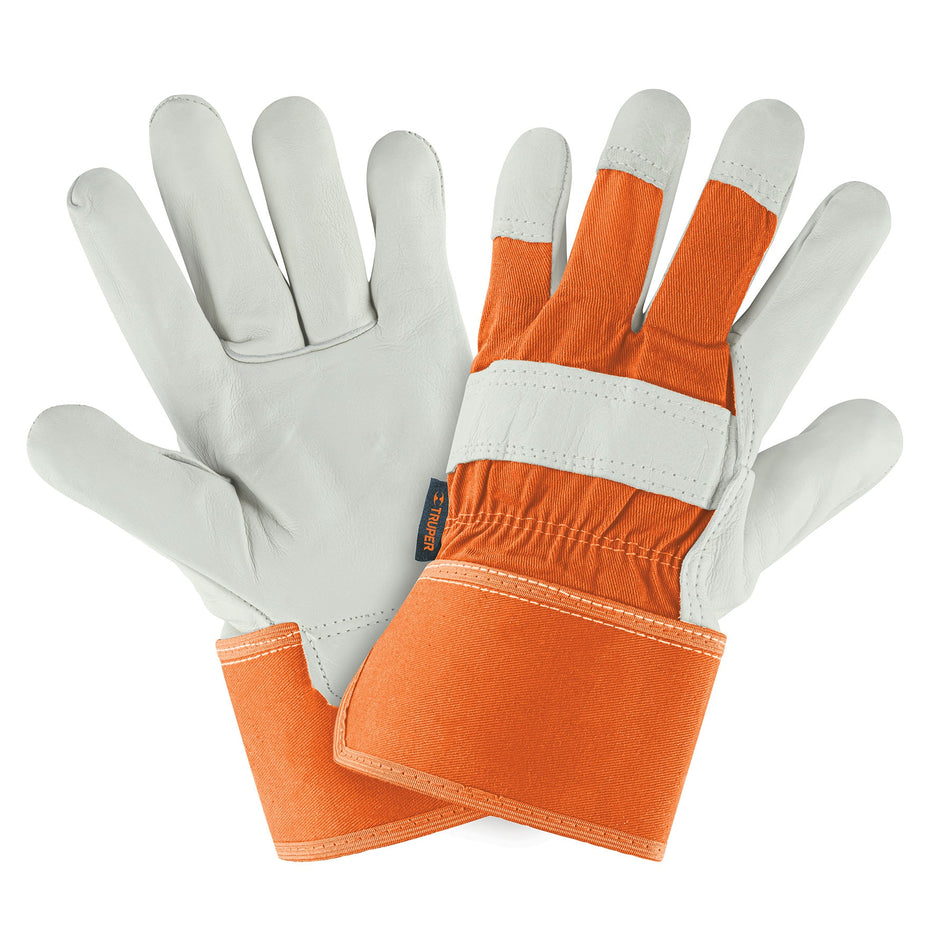 Guantes de piel de res y dorso de loneta, TRUPER Caja con 6, 17051