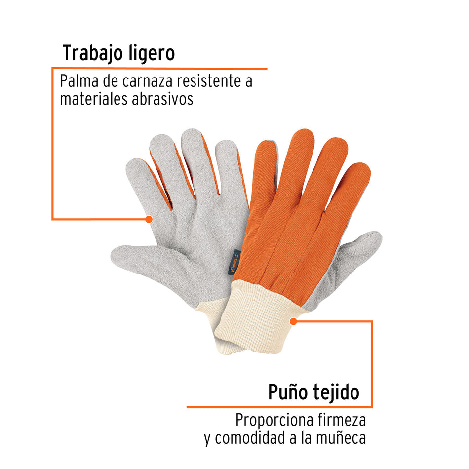 Guantes de carnaza y loneta, uso ligero, unitalla, TRUPER Caja con 6, 14244