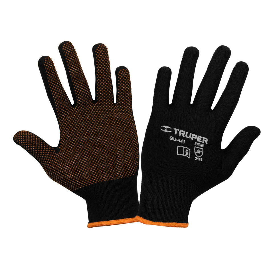 Guantes de poliéster con puntos de PVC en palma, CH, TRUPER Caja con 6, 12650