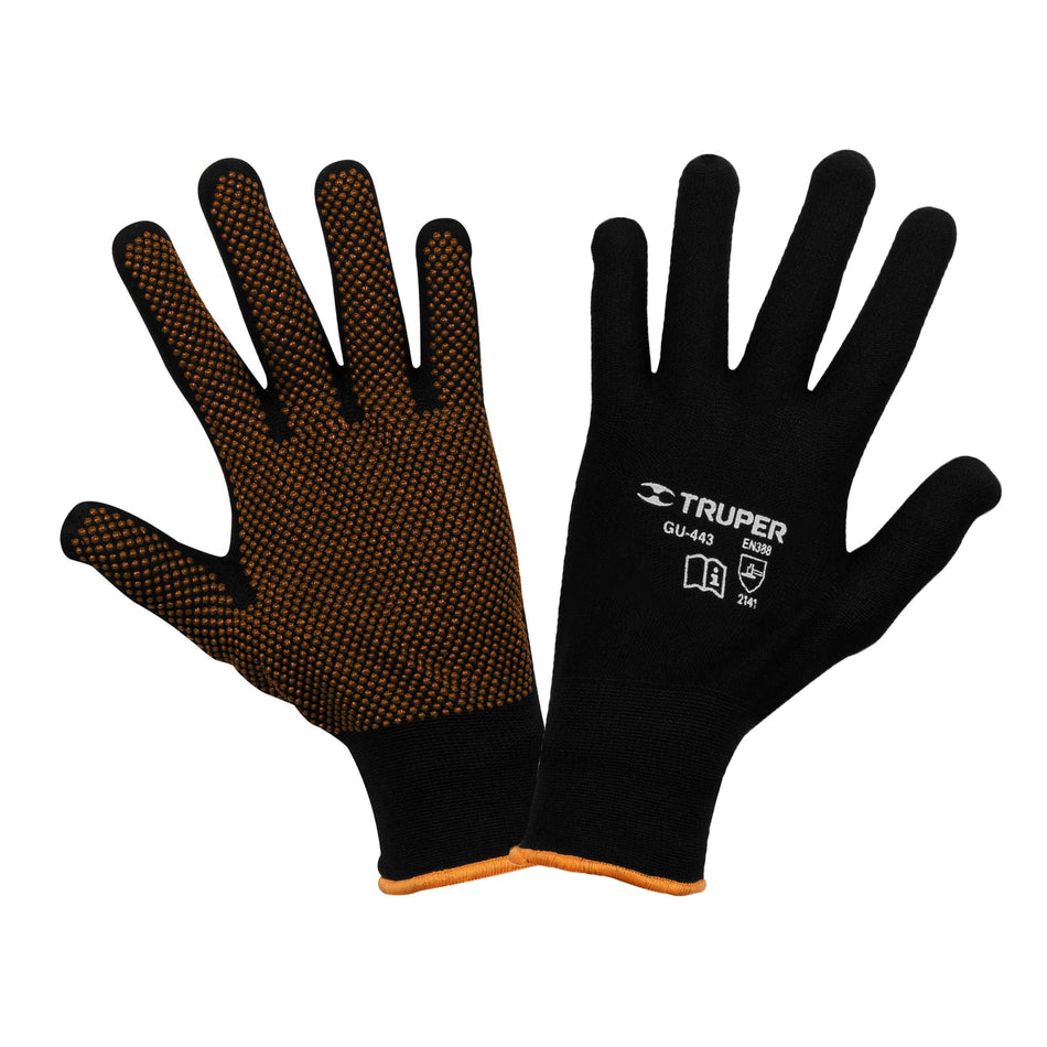 Guantes de poliéster con puntos de PVC en palma, G, TRUPER Caja con 6, 12652