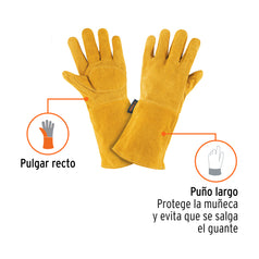 Guantes de carnaza, largos, unitalla, TRUPER Caja con 6, 14242