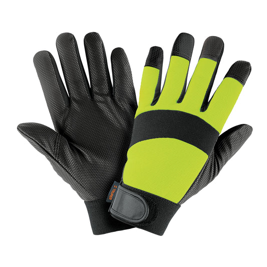 Guantes mecánico, alta visibilidad, palma poliuretano, verde Caja con 6, 13194