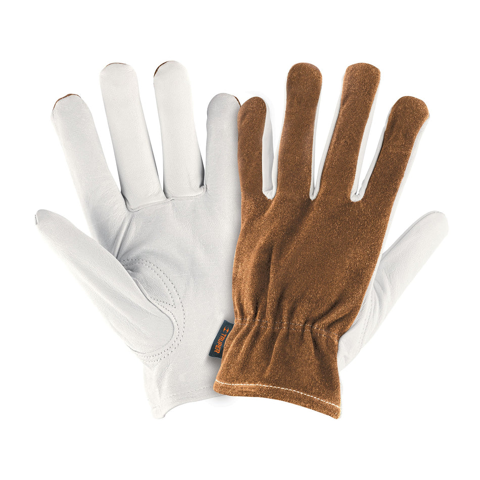 Guantes de piel de cabra con dorso de carnaza, TRUPER Caja con 6, 14288