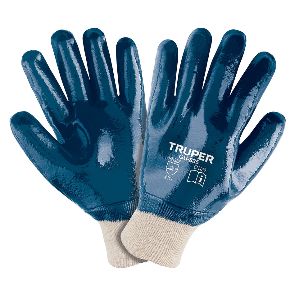 Guantes de algodón recubiertos de nitrilo puño tejido,TRUPER Caja con 6, 15244