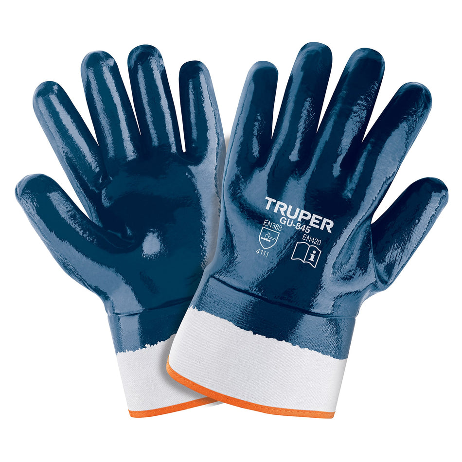 Guantes de algodón recubiertos de nitrilo, puño de seguridad Caja con 6, 15245