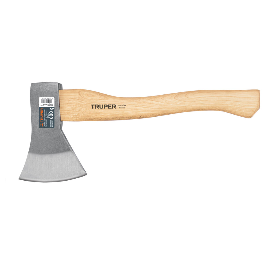 Hacha europea, 600 g, mango hickory 14', Truper Caja con 4, 14954