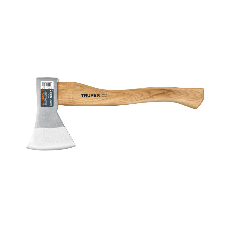 Hacha europea, 800 g, mango hickory 15', Truper Caja con 4, 100494