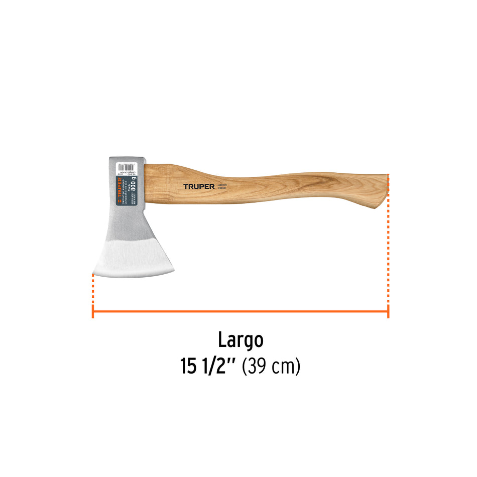 Hacha europea, 800 g, mango hickory 15', Truper Caja con 4, 100494