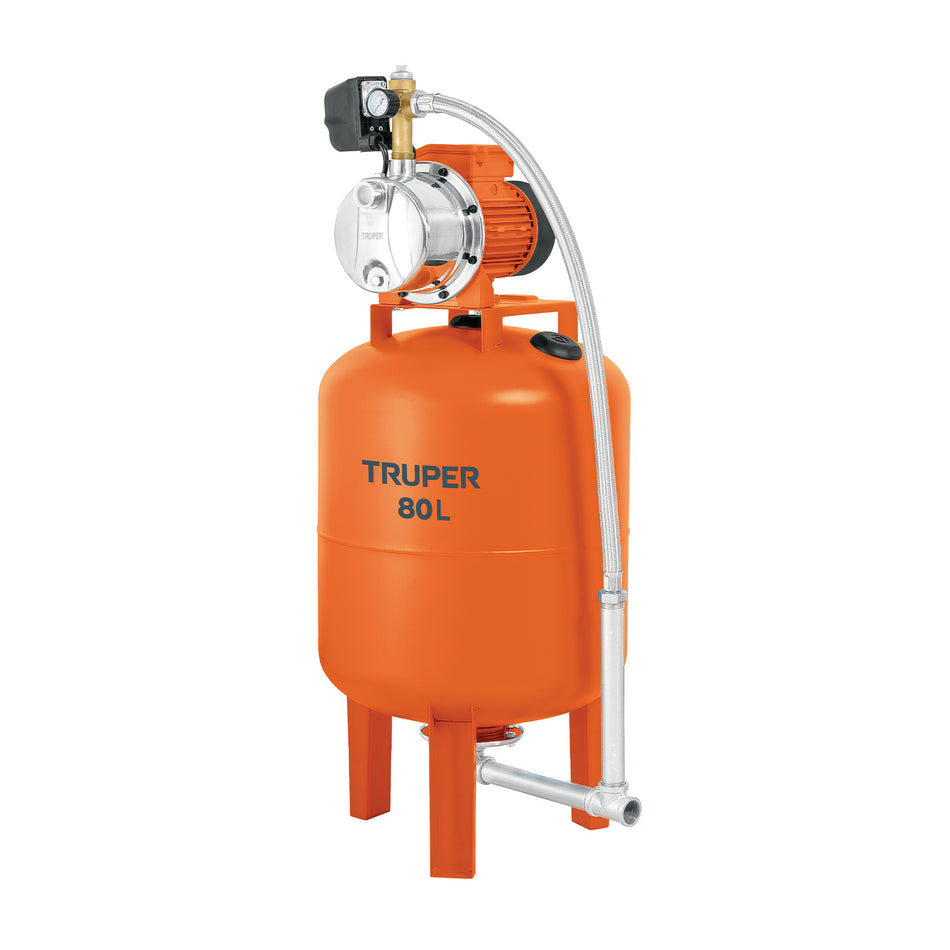 Equipo hidroneumático 80L, bomba jet inox. 1 HP, TRUPER, 104049