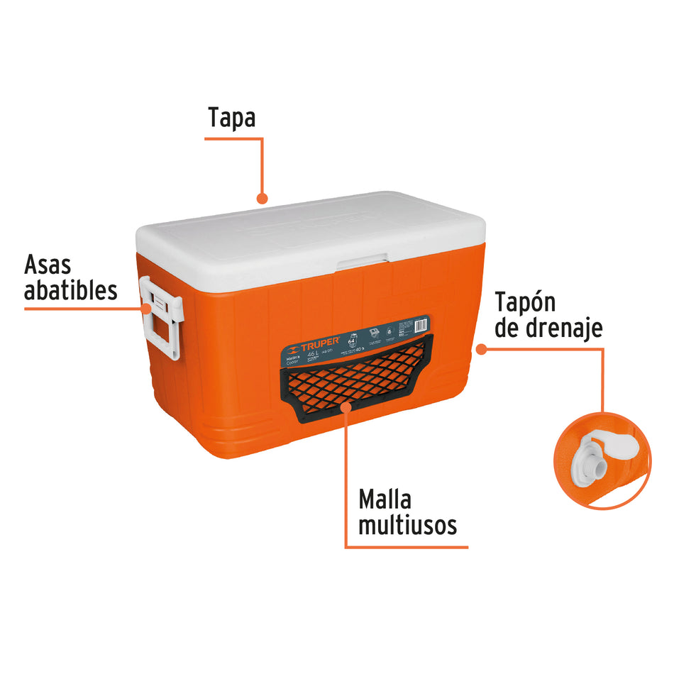 Hielera de 46 L, Truper, 62129