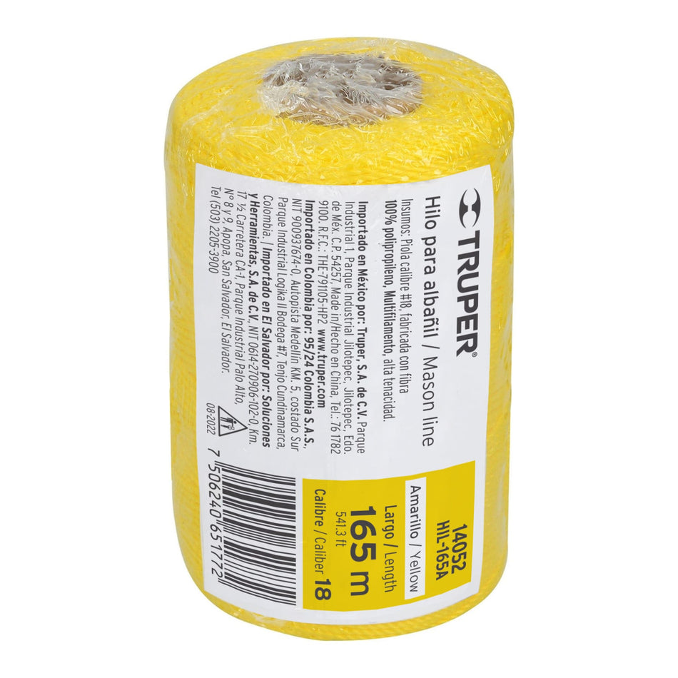 Carrete con 165 m de hilo para albañil amarillo, Truper Caja con 6, 14052