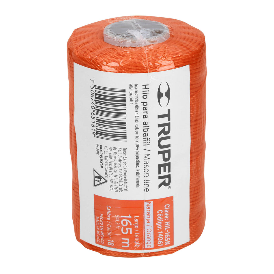 Carrete con 165 m de hilo para albañil naranja, Truper Caja con 6, 14061