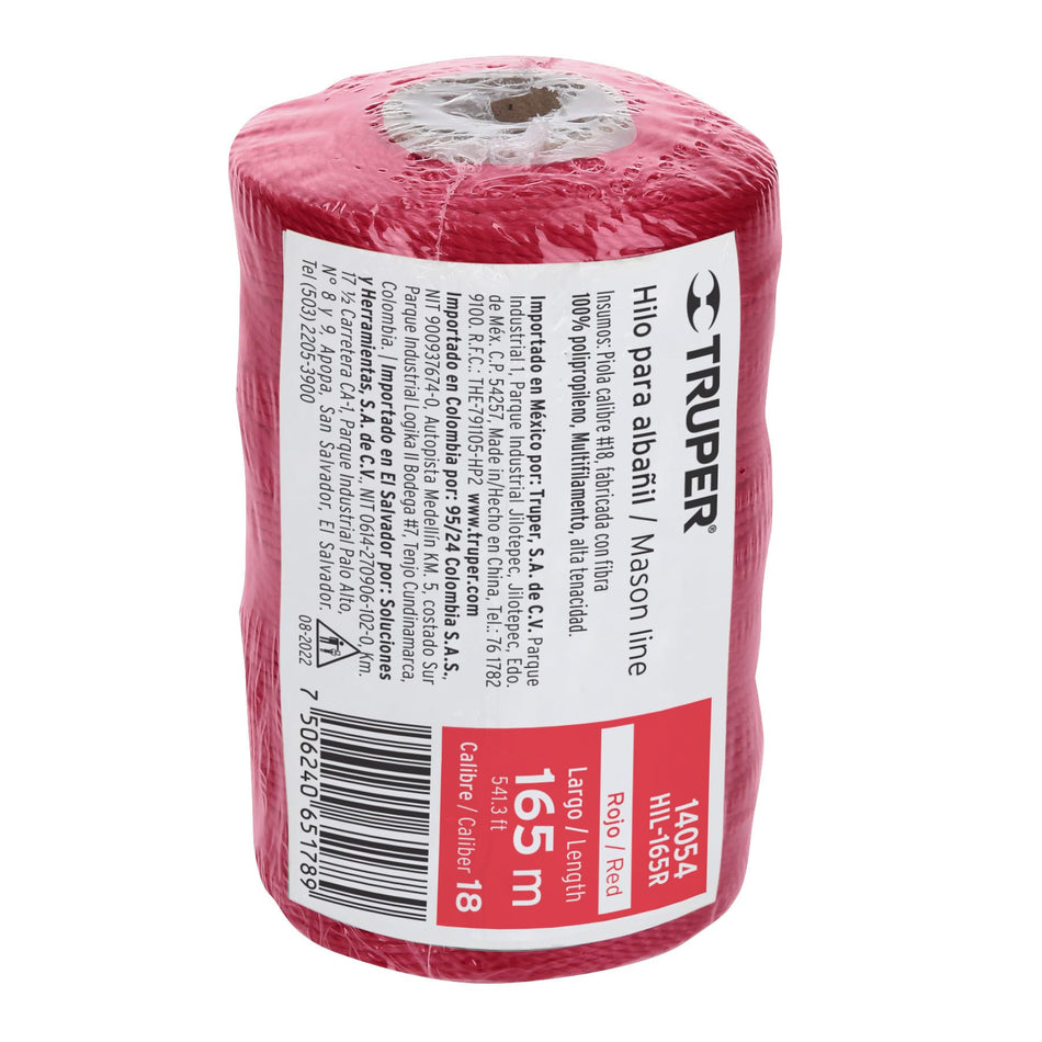 Carrete con 165 m de hilo para albañil rojo, Truper Caja con 6, 14054