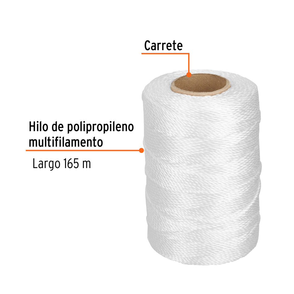Carrete con 165 m de hilo para albañil blanco, Truper Caja con 12, 12989