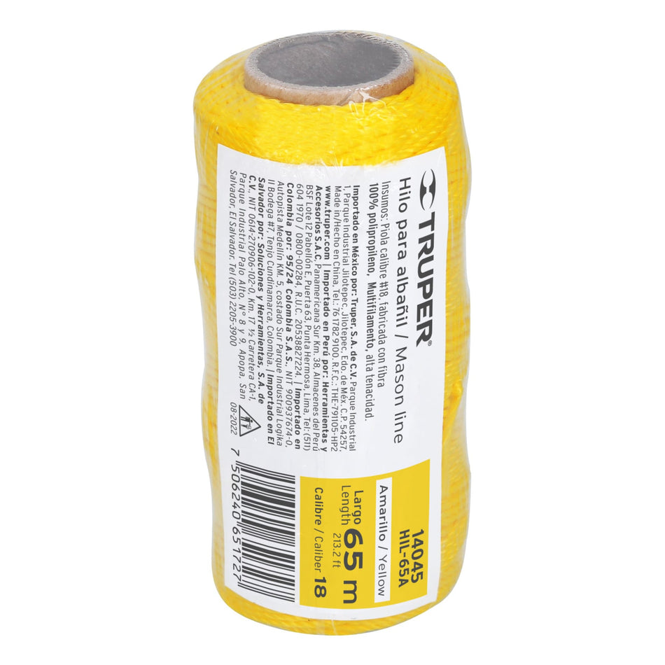Carrete con 65 m de hilo para albañil amarillo, Truper Caja con 6, 14045