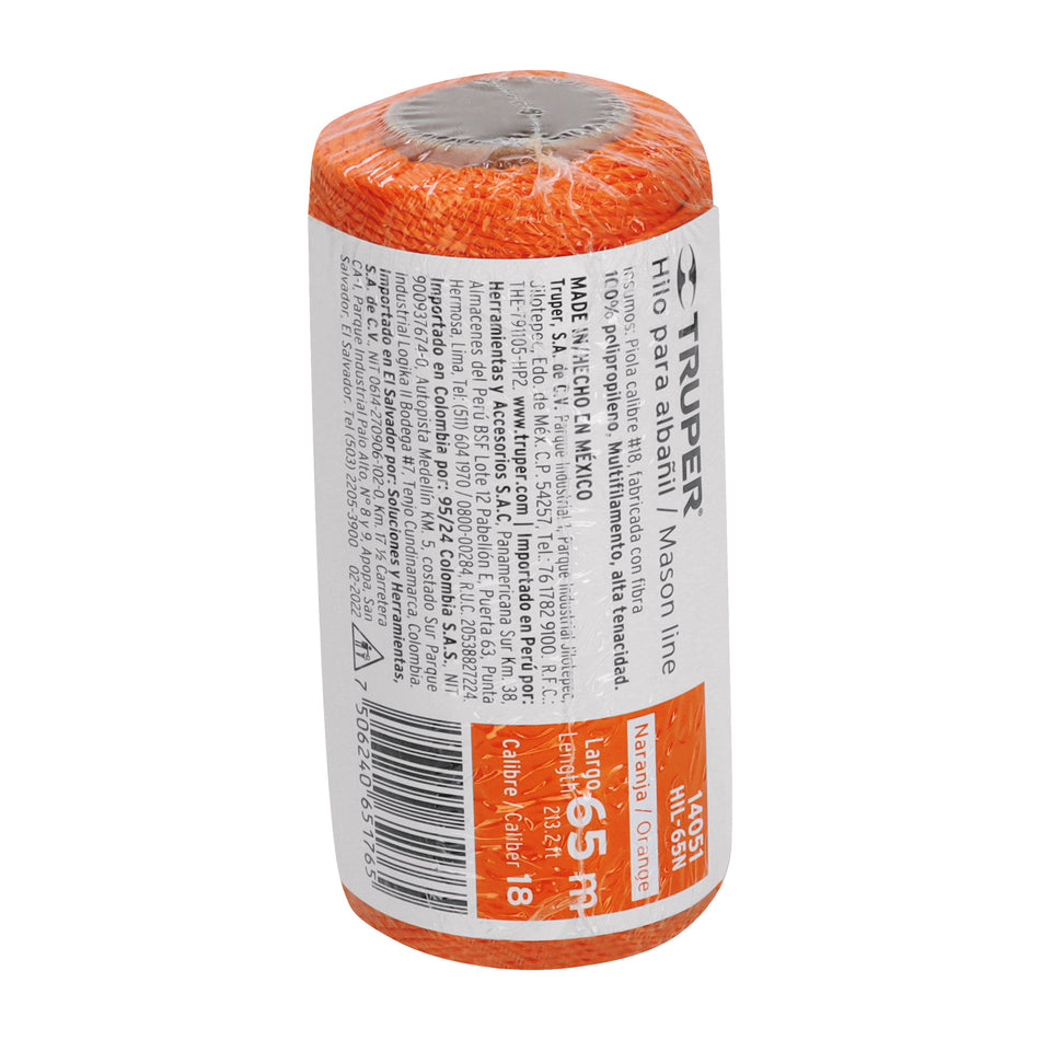 Carrete con 65 m de hilo para albañil naranja, Truper Caja con 6, 14051