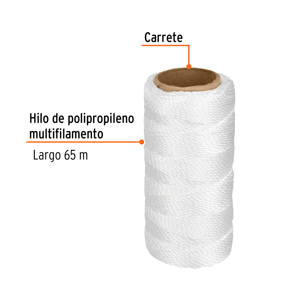 Carrete con 65 m de hilo para albañil blanco, Truper Caja con 12, 12988