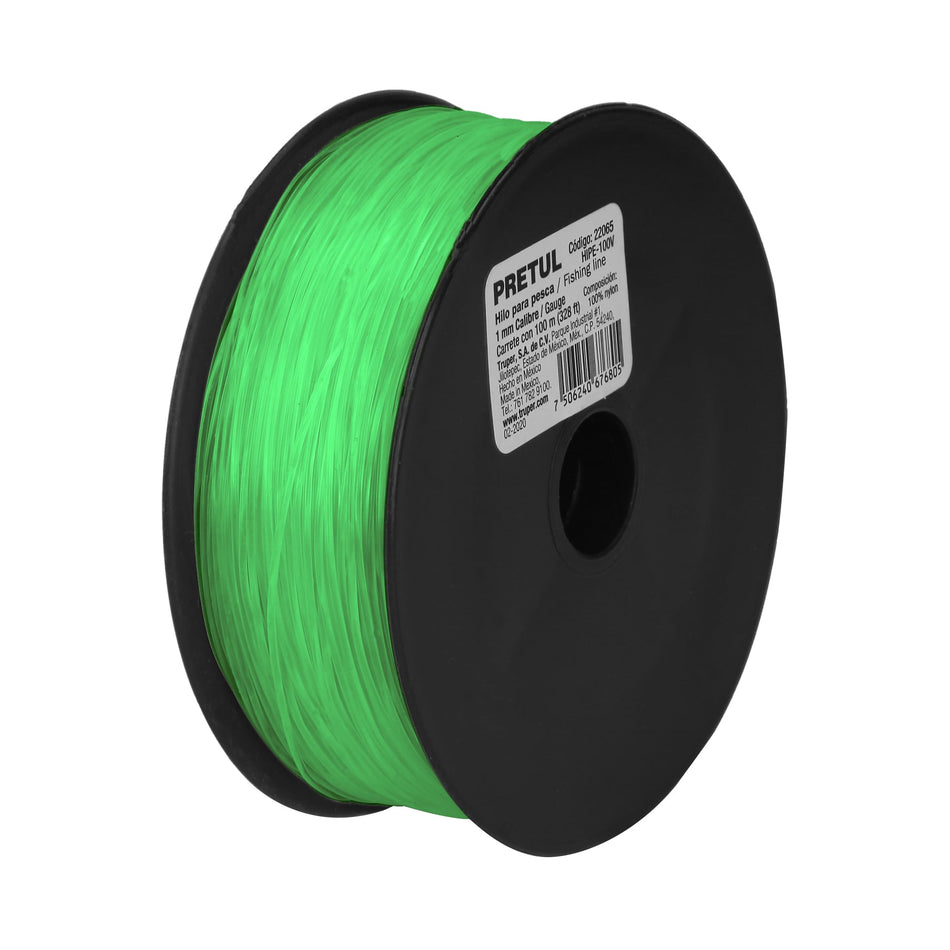 Carrete con 100 m de hilo para pesca verde calibre 1.00 mm Caja con 10, 22065