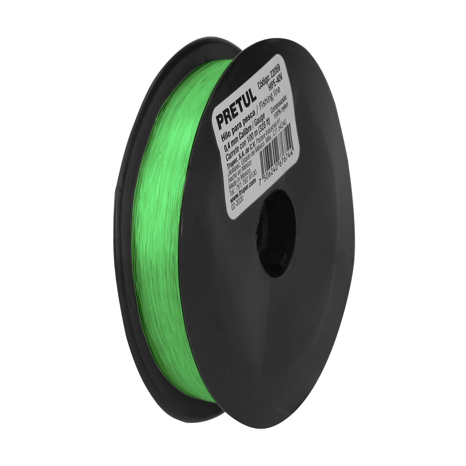 Carrete con 100 m de hilo para pesca verde calibre 0.40 mm Caja con 10, 22059
