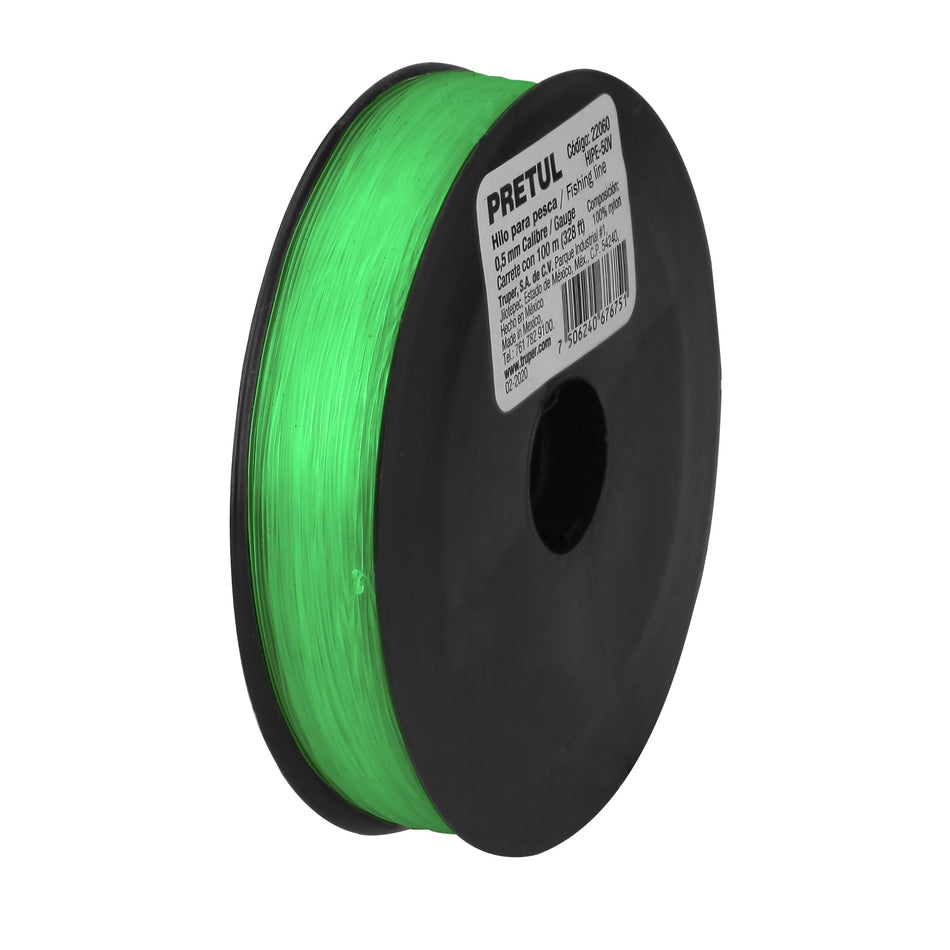 Carrete con 100 m de hilo para pesca verde calibre 0.50 mm Caja con 10, 22060