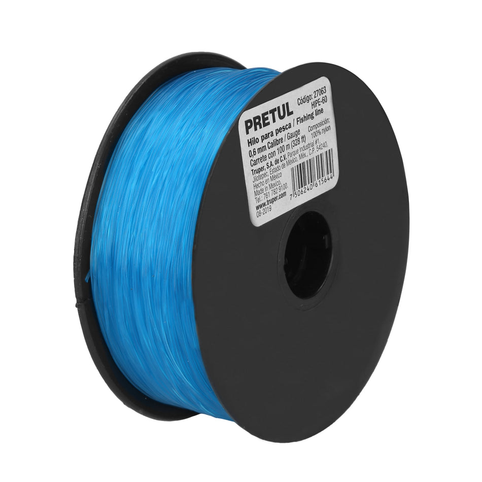 Carrete con 100 m de hilo para pesca azul calibre 0.60 mm Caja con 10, 27063
