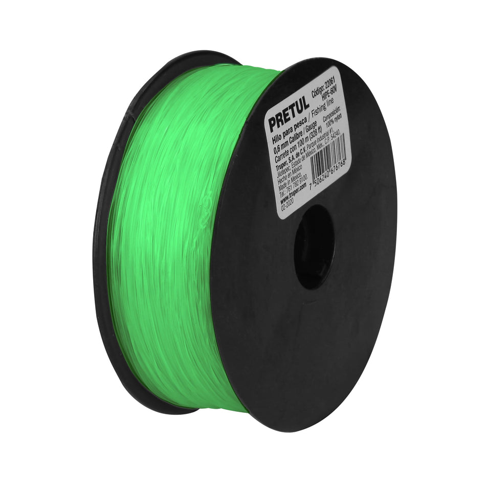 Carrete con 100 m de hilo para pesca verde calibre 0.60 mm Caja con 10, 22061