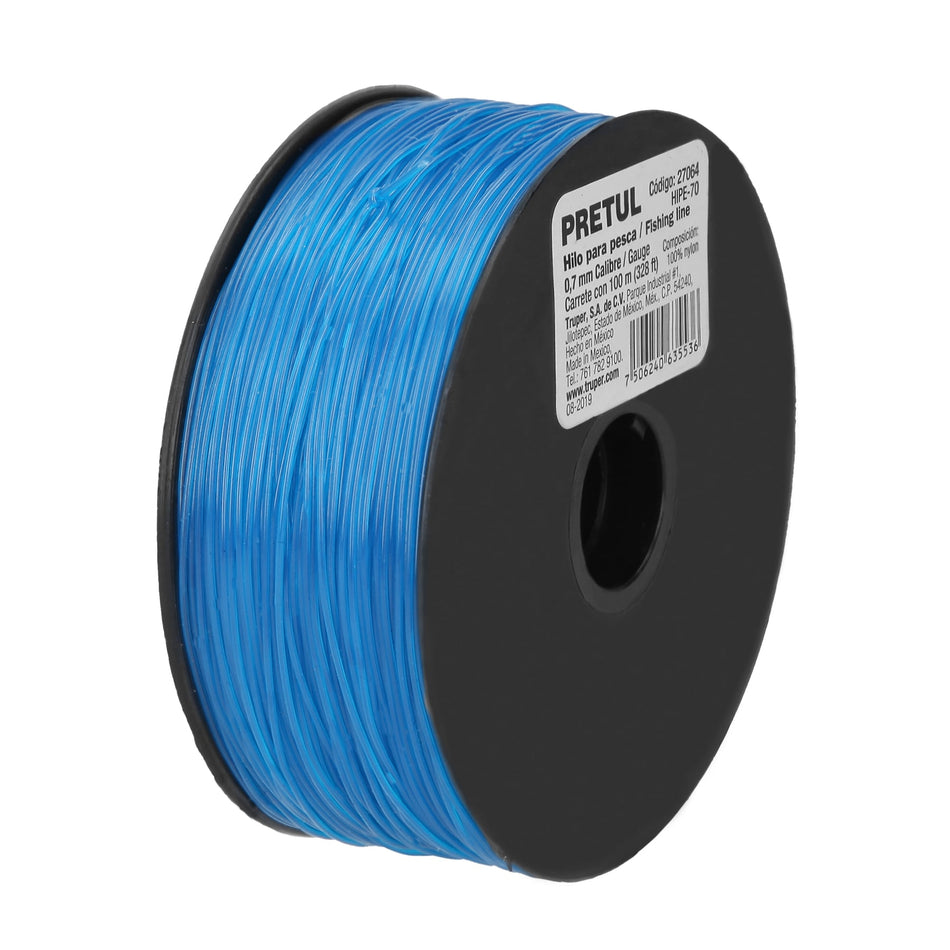 Carrete con 100 m de hilo para pesca azul calibre 0.70 mm Caja con 10, 27064