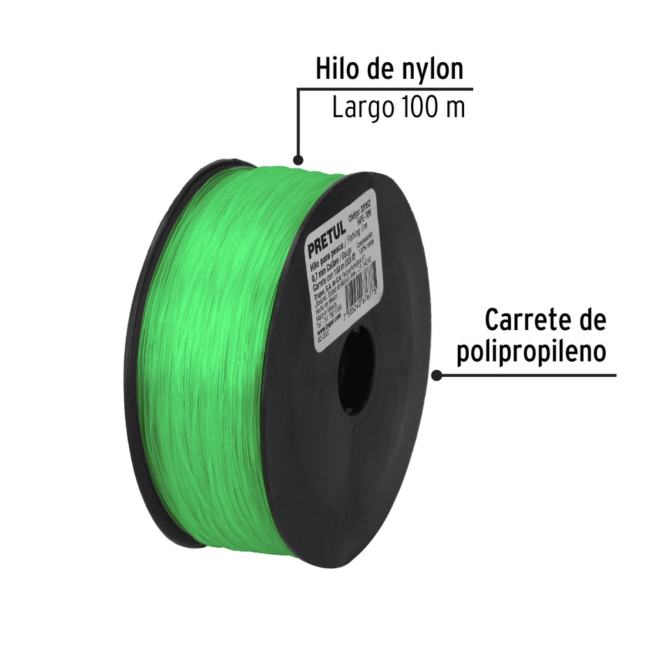 Carrete con 100 m de hilo para pesca verde calibre 0.70 mm Caja con 10, 22062