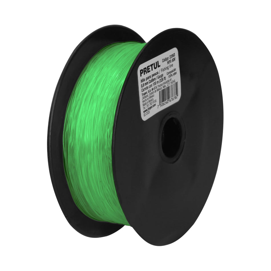 Carrete con 100 m de hilo para pesca verde calibre 0.80 mm Caja con 10, 22063
