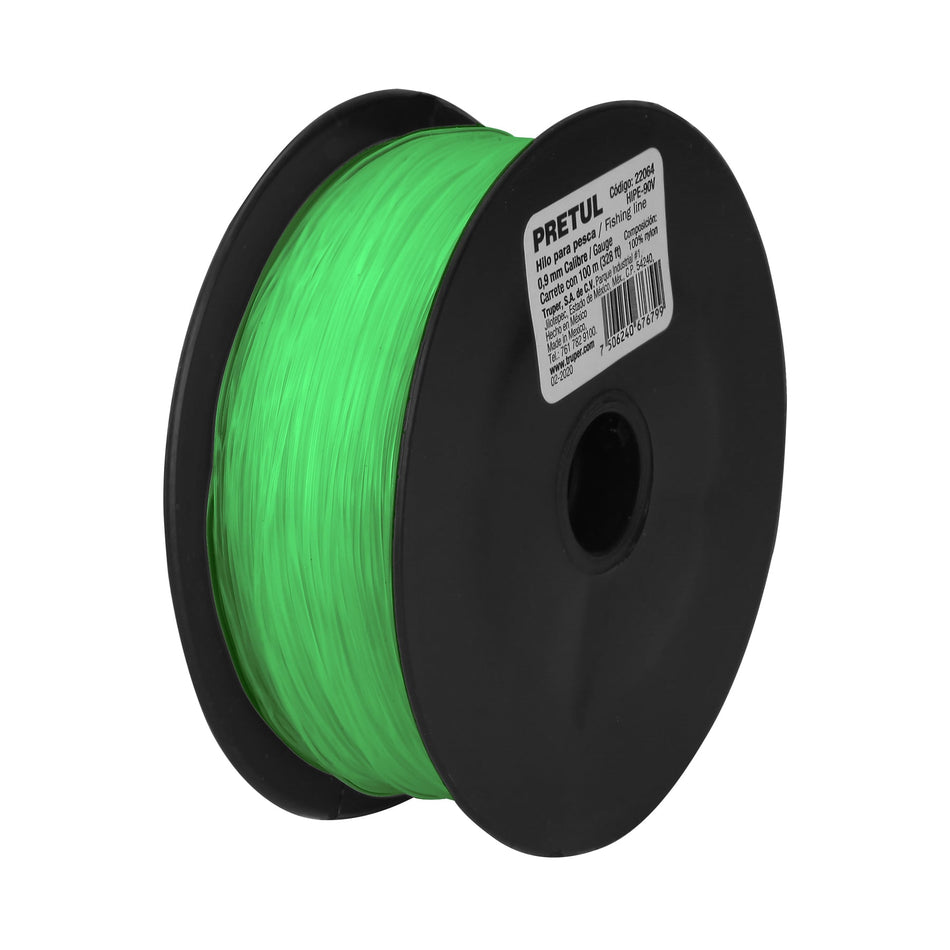 Carrete con 100 m de hilo para pesca verde calibre 0.90 mm Caja con 10, 22064