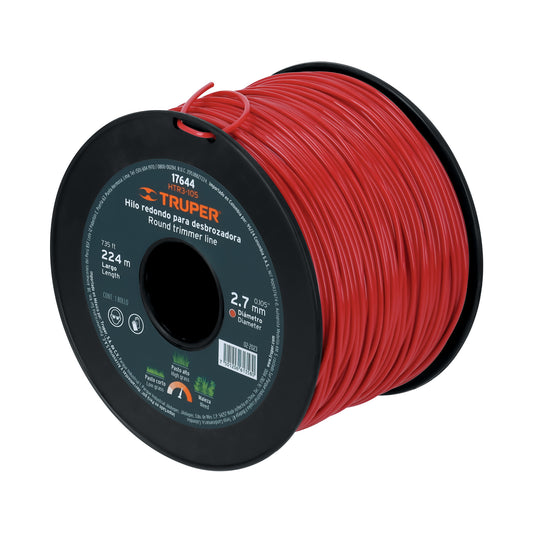 Hilo redondo, para desbrozadora, 2.7mm x 224m,carrete,TRUPER, 17644