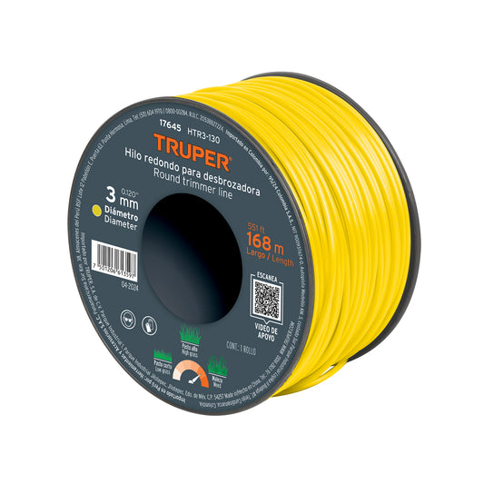 Hilo redondo, para desbrozadora, 3mm x 168m, carrete,TRUPER, 17645