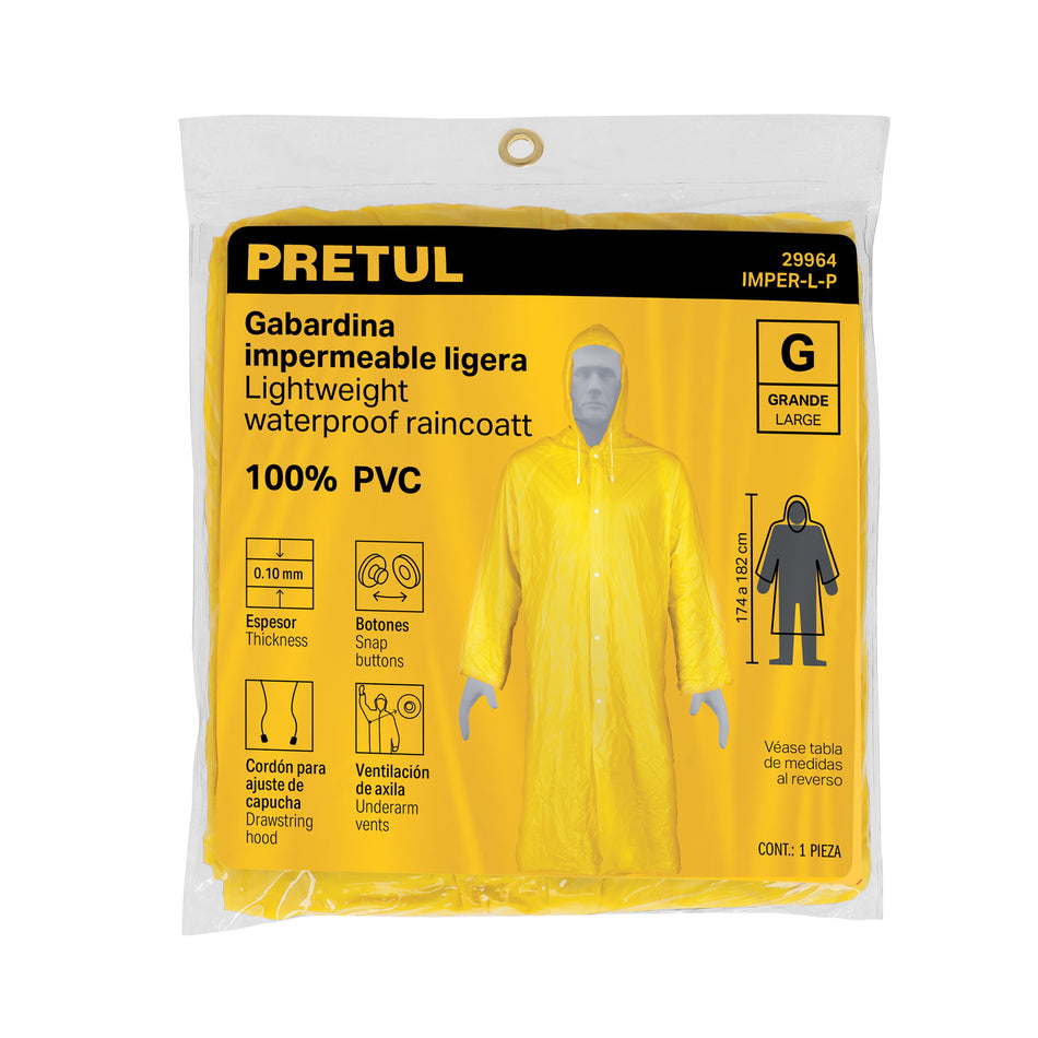Gabardina impermeable ligera de PVC, talla G, Pretul Caja con 5, 29964