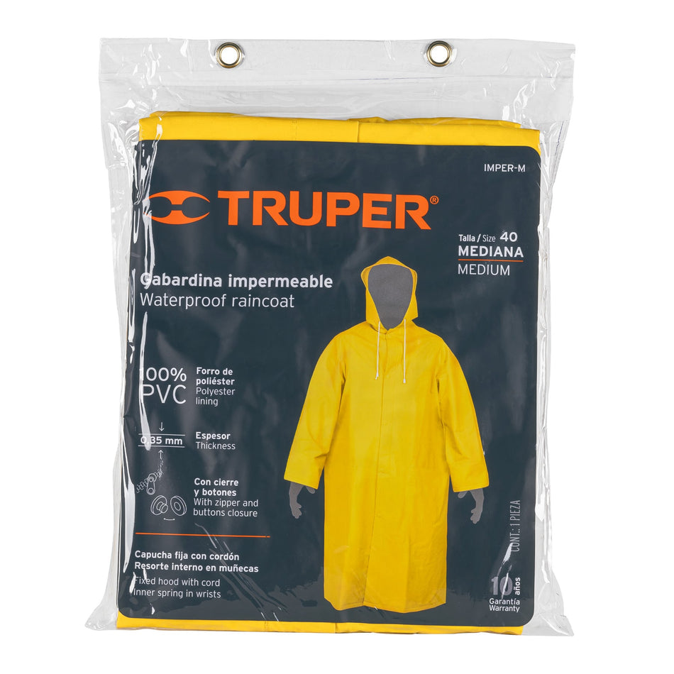 Gabardina impermeable doble capa, talla M, Truper Caja con 5, 14414