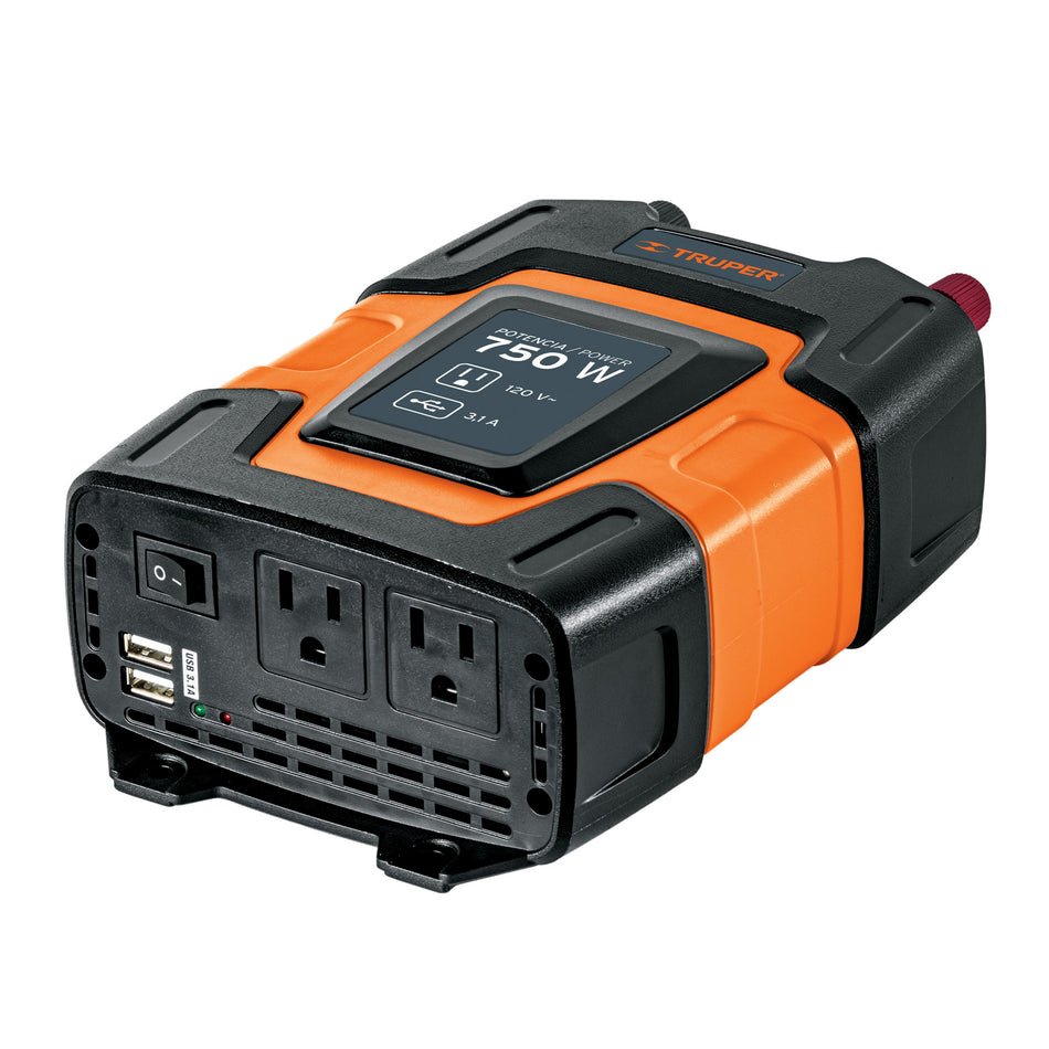 Inversor de corriente de 750 W con puertos USB, Truper, 10490