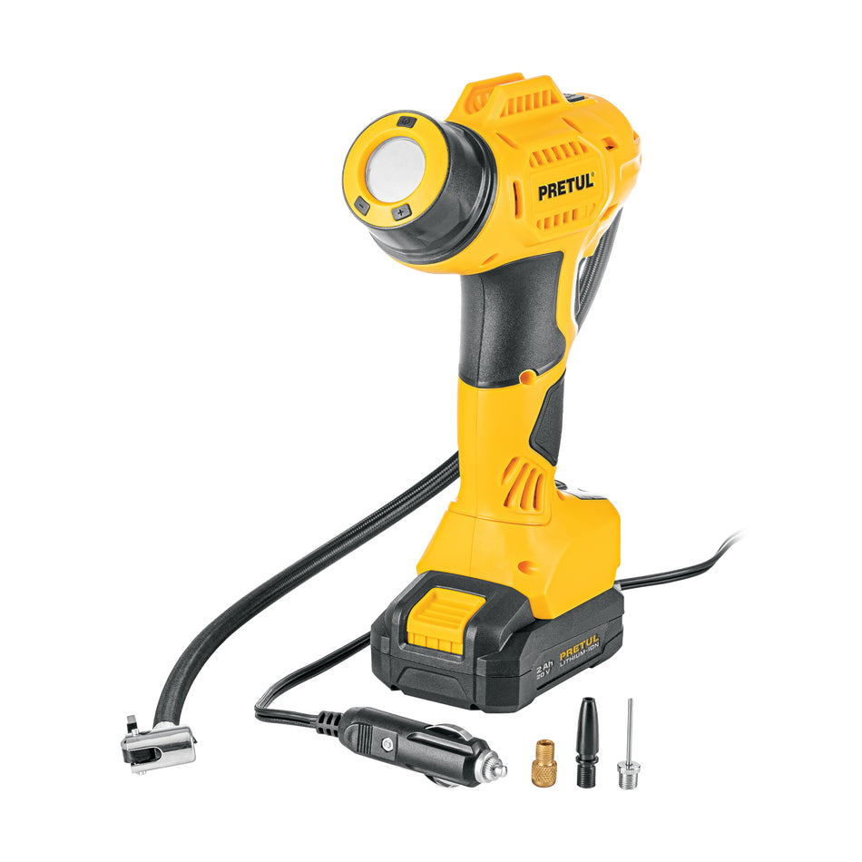 Inflador de aire, 20V, 1 batería 2Ah, PRETUL, 29074