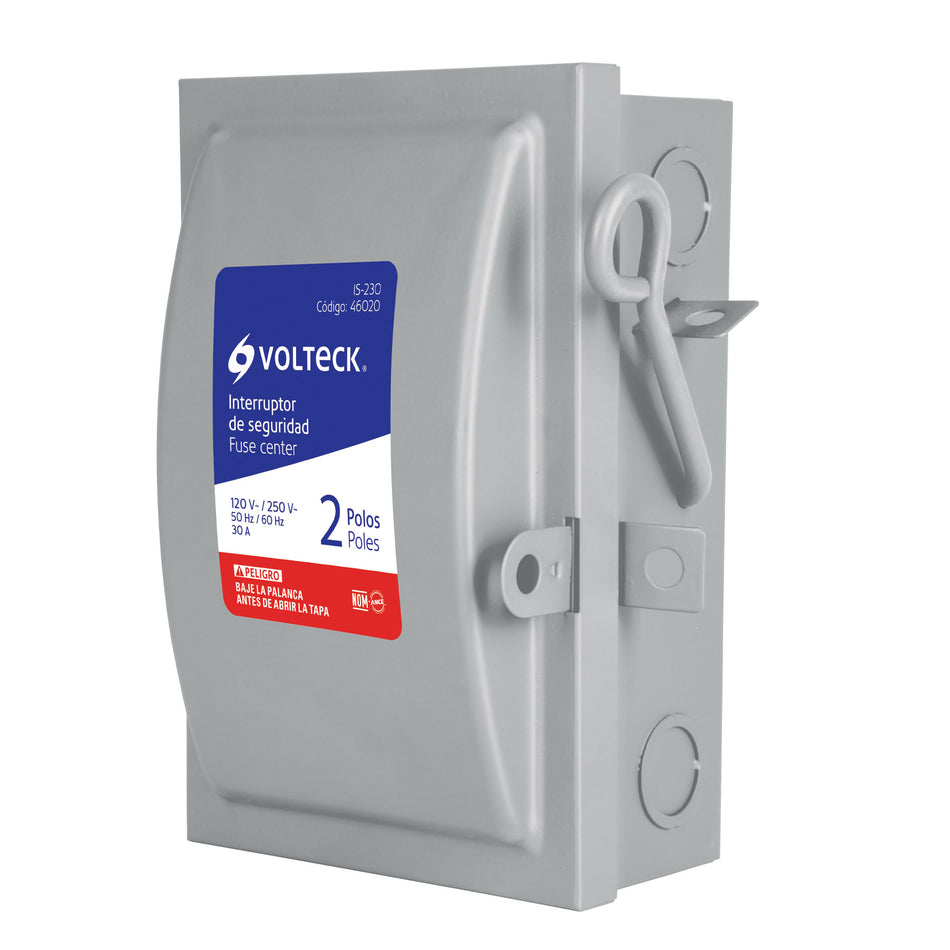 Interruptor de seguridad 2 polos, 30 A, Volteck Caja con 4, 46020