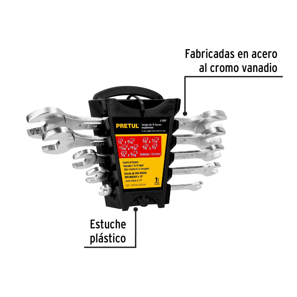 Juego de 5 llaves españolas std, PRETUL Caja con 3, 22000