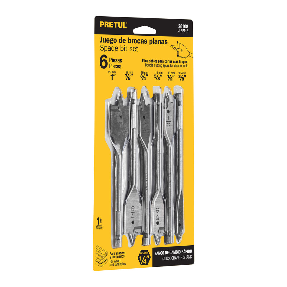 Juego de brocas planas de manita, 6 piezas, Pretul Caja con 6, 28108