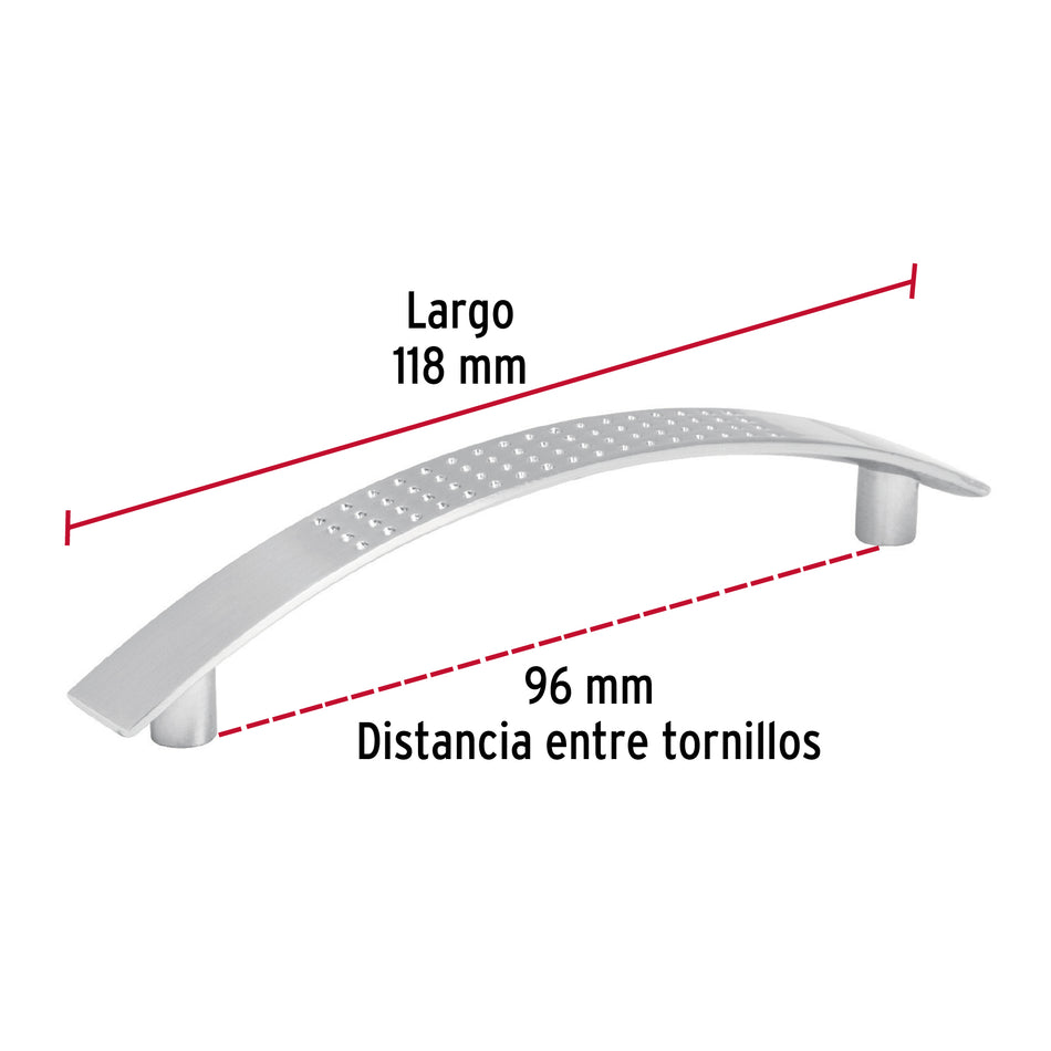 Jaladera metálica de 96mm estilo 'Contempo', níquel satinado Caja con 12, 43821