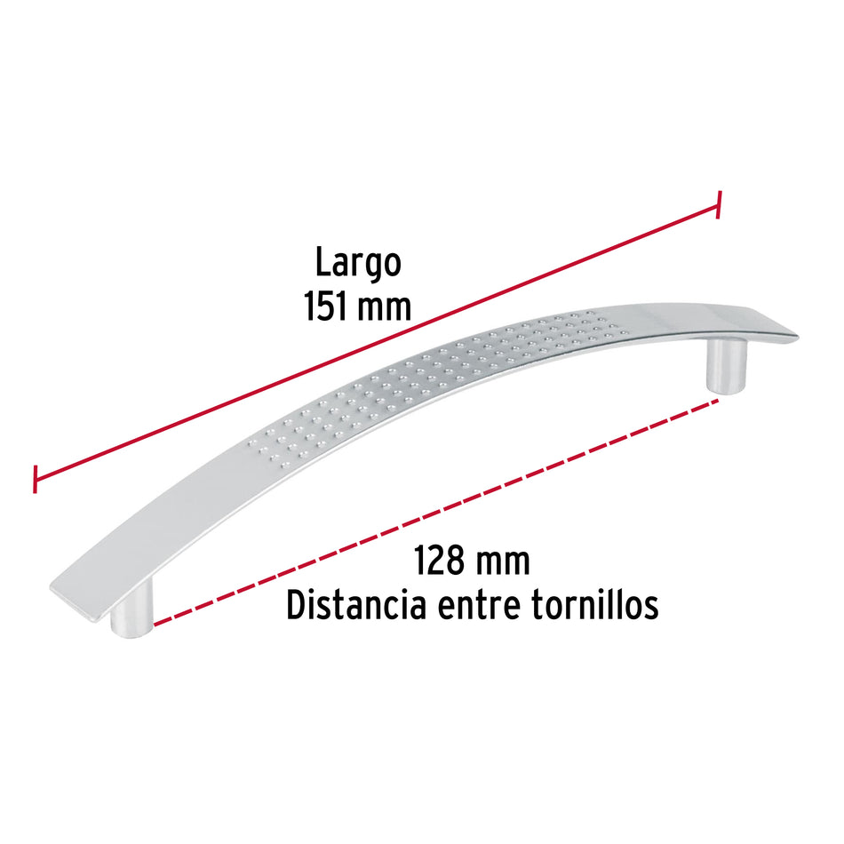 Jaladera metálica de 128mm estilo 'Contempo' níquel satinado Caja con 12, 43609