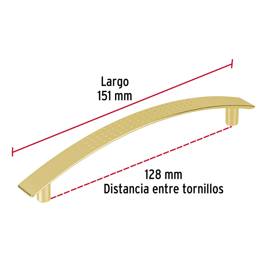 Jaladera metálica de 128mm estilo 'Contempo' latón brillante Caja con 12, 43610
