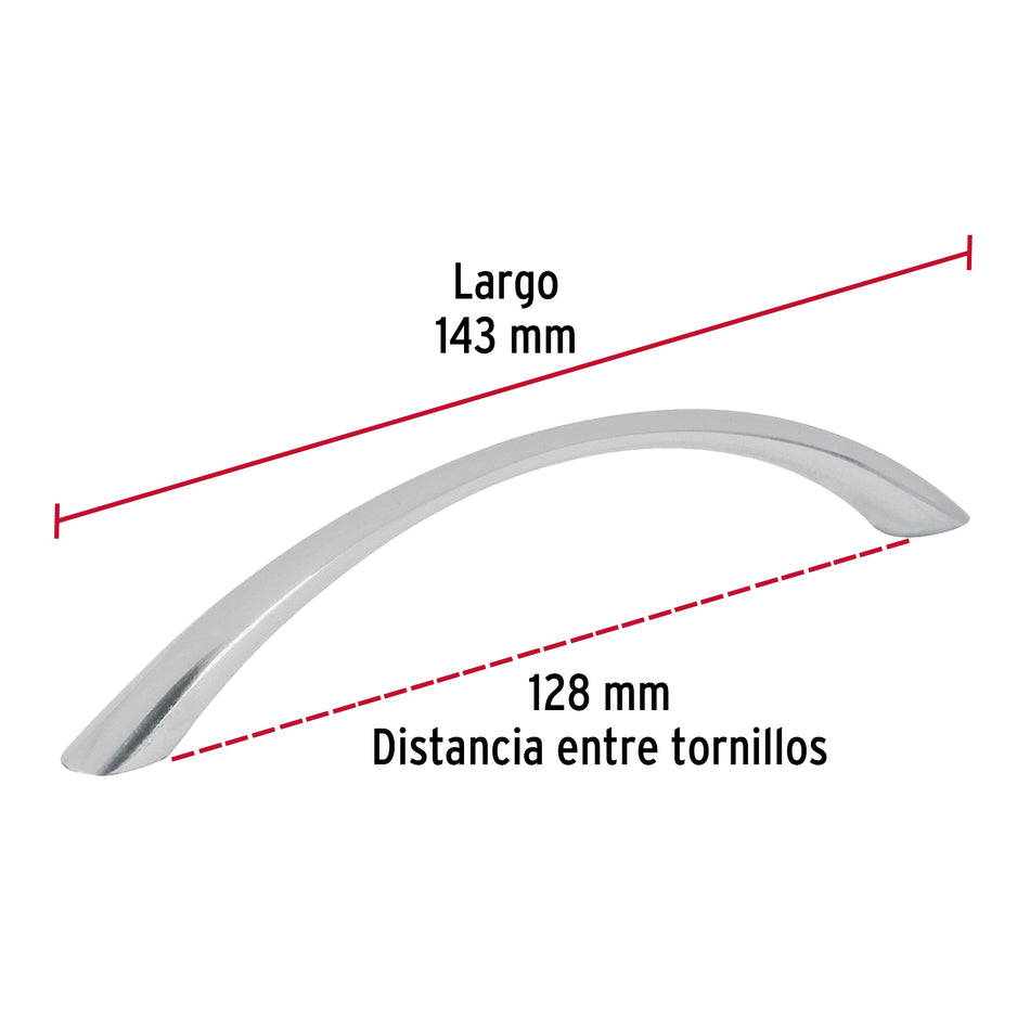 Jaladera metálica de 128mm estilo 'Arco', níquel satinado Caja con 12, 43823