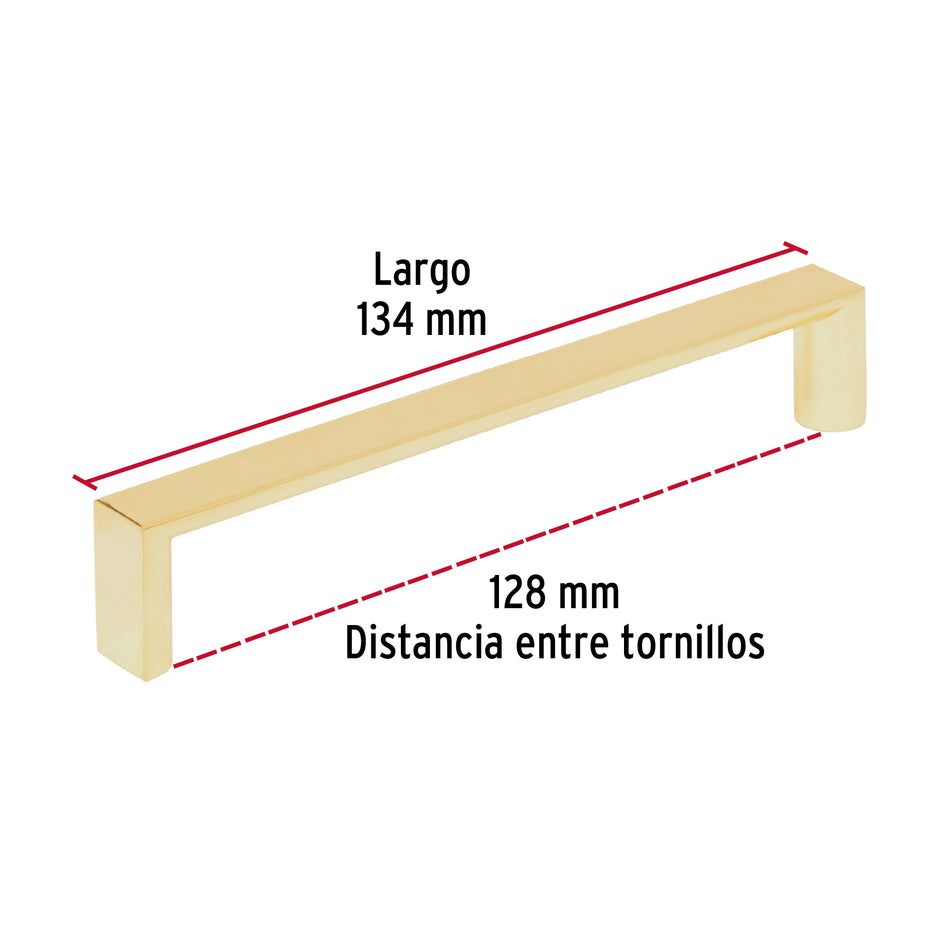 Jaladera metálica de 128mm estilo 'Andamio', latón brillante Caja con 12, 43907