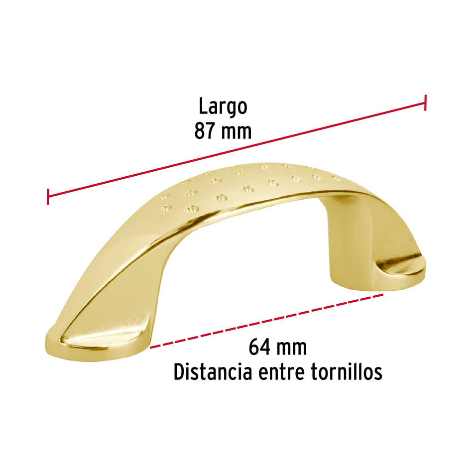 Jaladera metálica de 64mm estilo 'Elipse', latón brillante Caja con 12, 43622