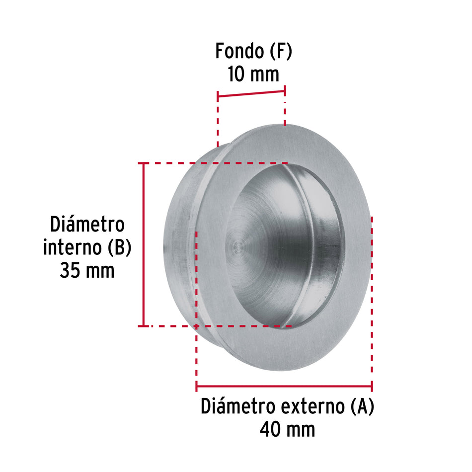 Jaladera de embutir circular No. 3 acabado cromo mate Caja con 10, 48998