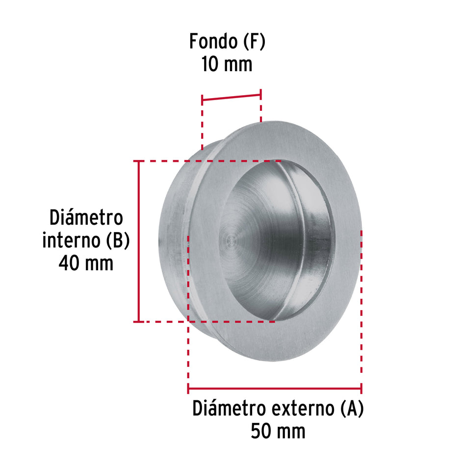 Jaladera de embutir circular No. 4 acabado cromo mate Caja con 10, 48999