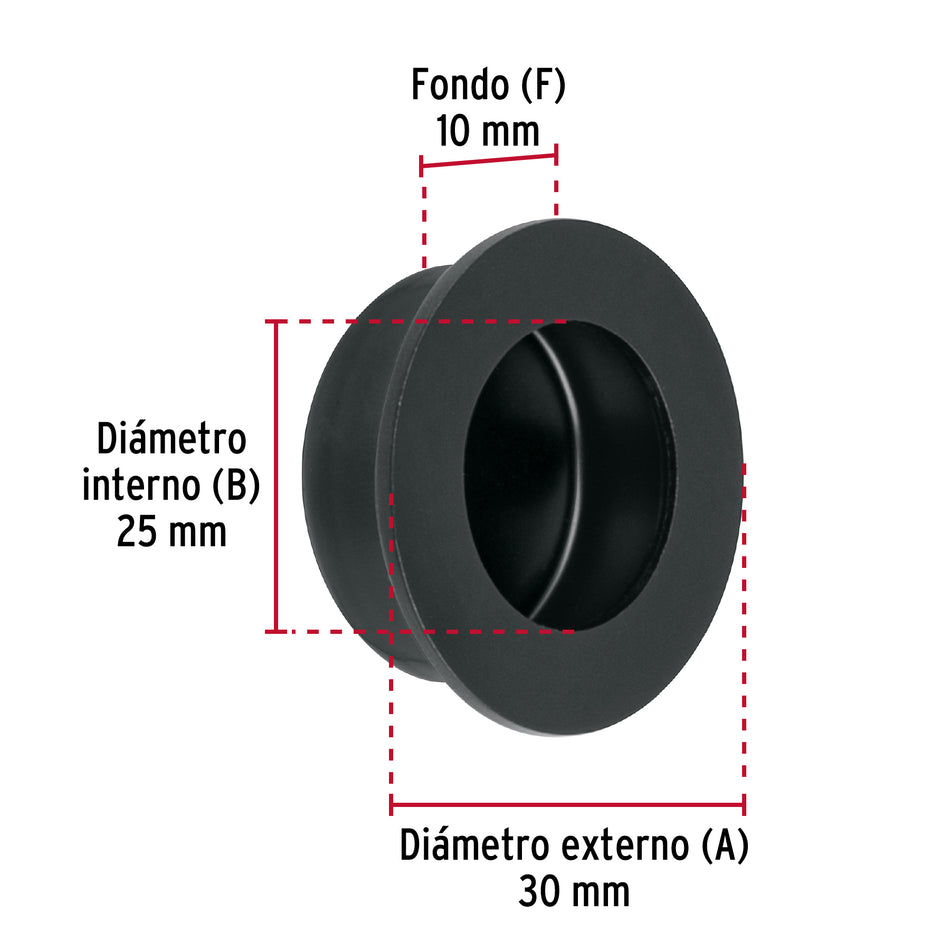 Jaladera de embutir circular No. 2 acabado negro Caja con 10, 47801